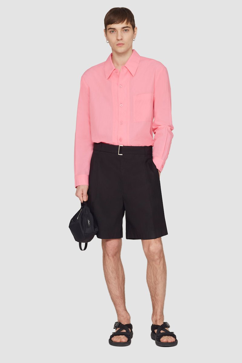 Long Sleeve Convertible Collar Sheer Shirt-pink #0 Long Sleeve Convertible Collar Sheer Shirt, null- 0