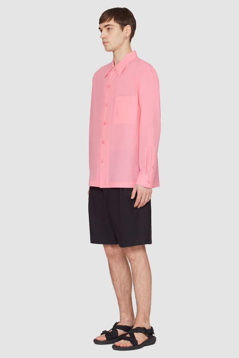 Long Sleeve Convertible Collar Sheer Shirt-pink #0 Long Sleeve Convertible Collar Sheer Shirt, null- 2