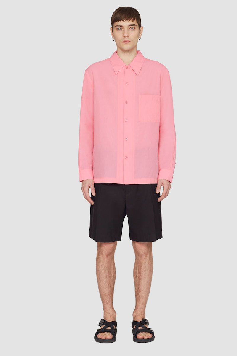 Long Sleeve Convertible Collar Sheer Shirt-pink #1 Long Sleeve Convertible Collar Sheer Shirt, null- 1
