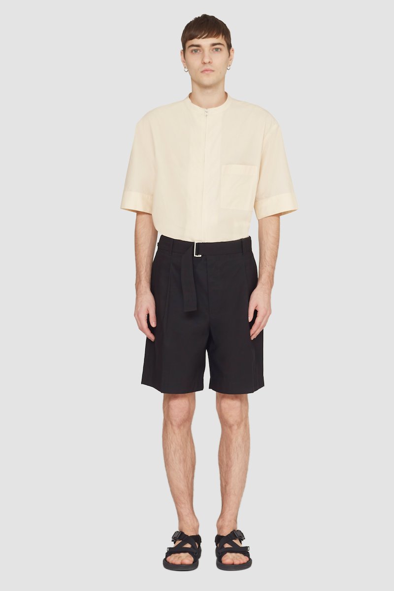Pleated Short With Self Belt-black #1 Pleated Short With Self Belt, null- 1
