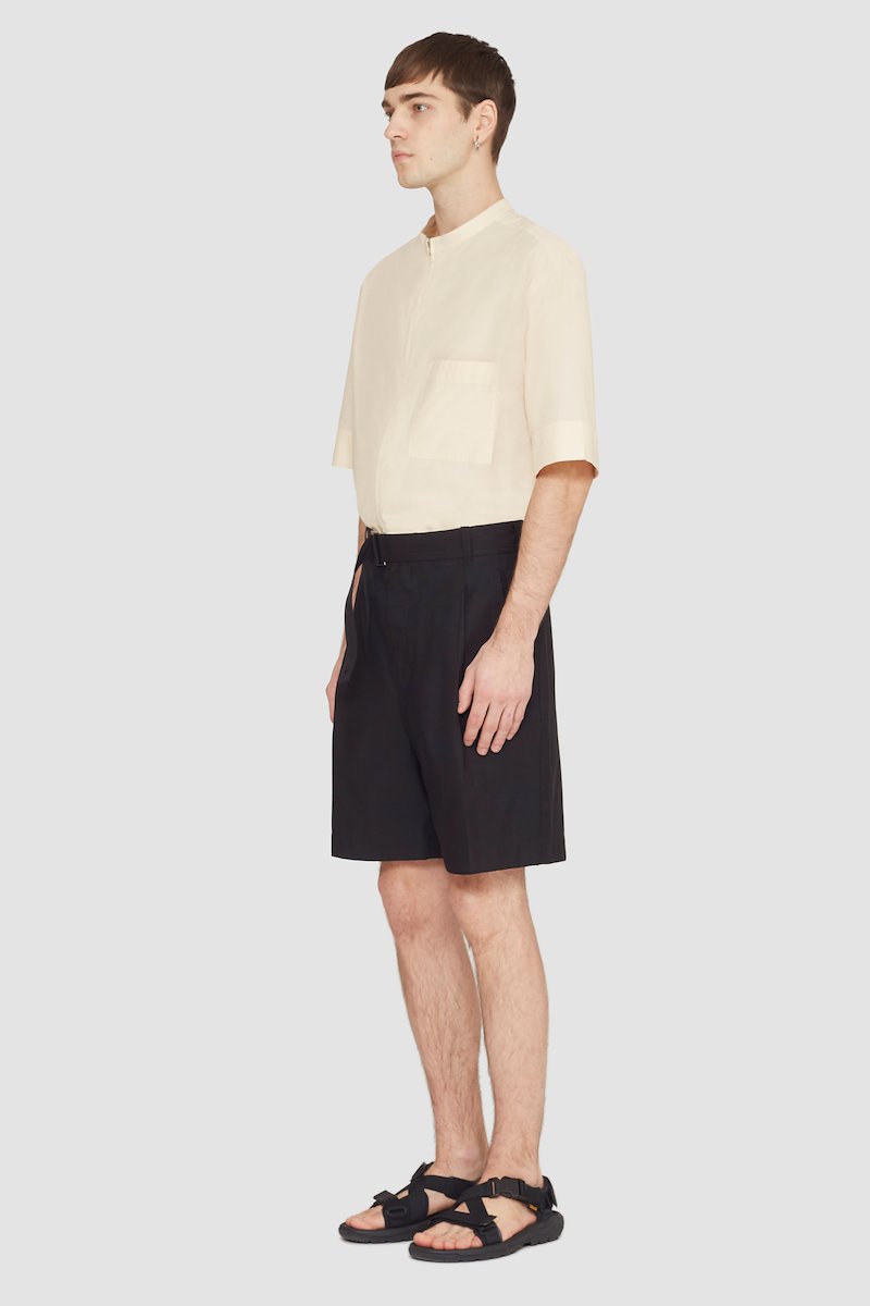 Pleated Short With Self Belt-black #0 Pleated Short With Self Belt, null- 2