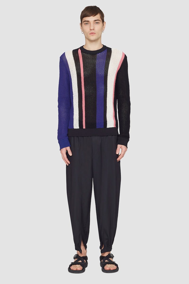 Long Sleeve Stripe Pointelle Pullover-black #1 Long Sleeve Stripe Pointelle Pullover, null- 1