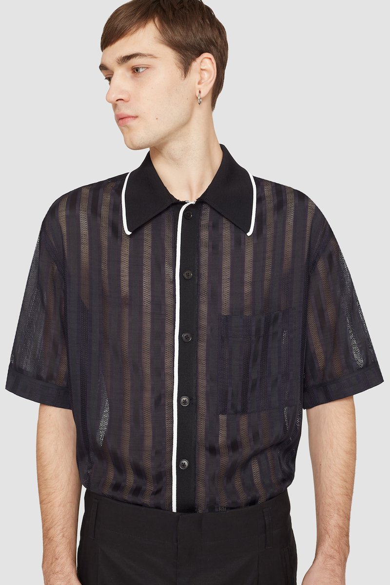 Short Sleeve Sheer Bowling Shirt-blue #0 Short Sleeve Sheer Bowling Shirt, null- 4