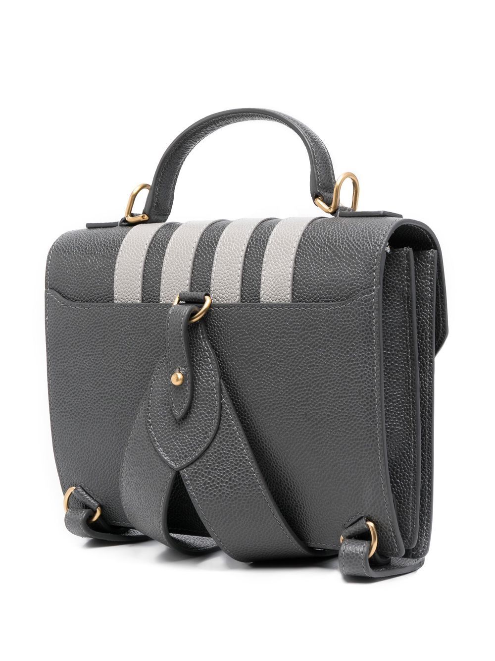 Shop Thom Browne Appliqué-stripe Leather Satchel In Grey