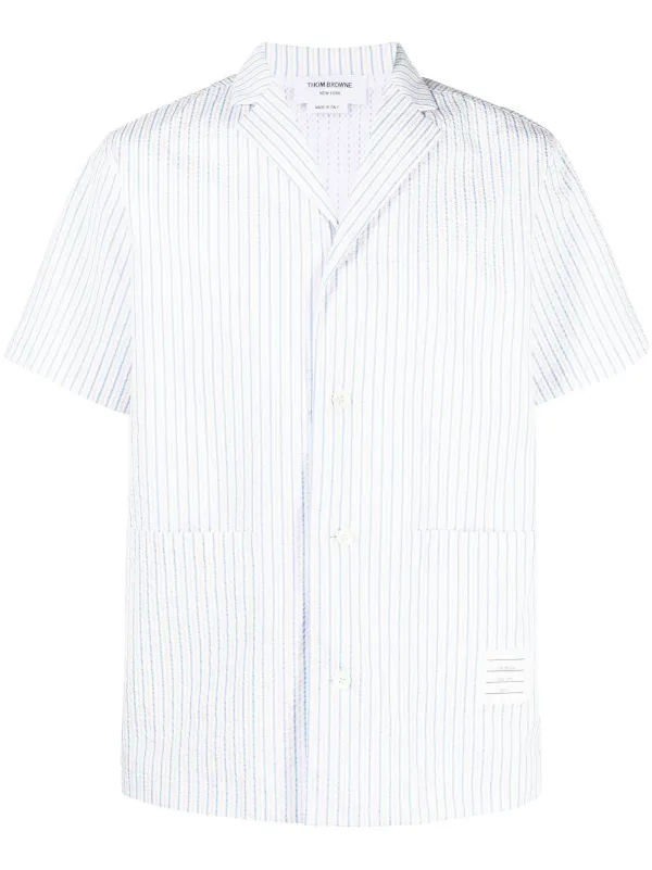 Thom Browne Striped Short-sleeved Shirt in Blue
