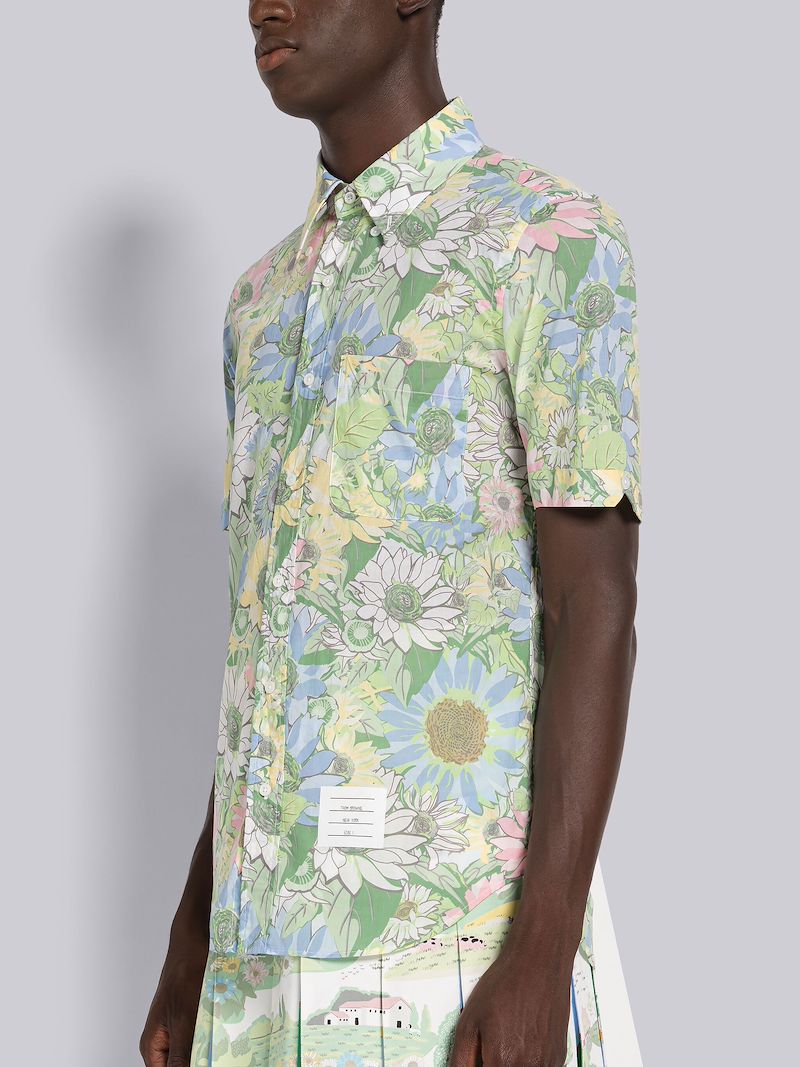 Floral Cotton Voile Short Sleeve Shirt Thom Browne Official