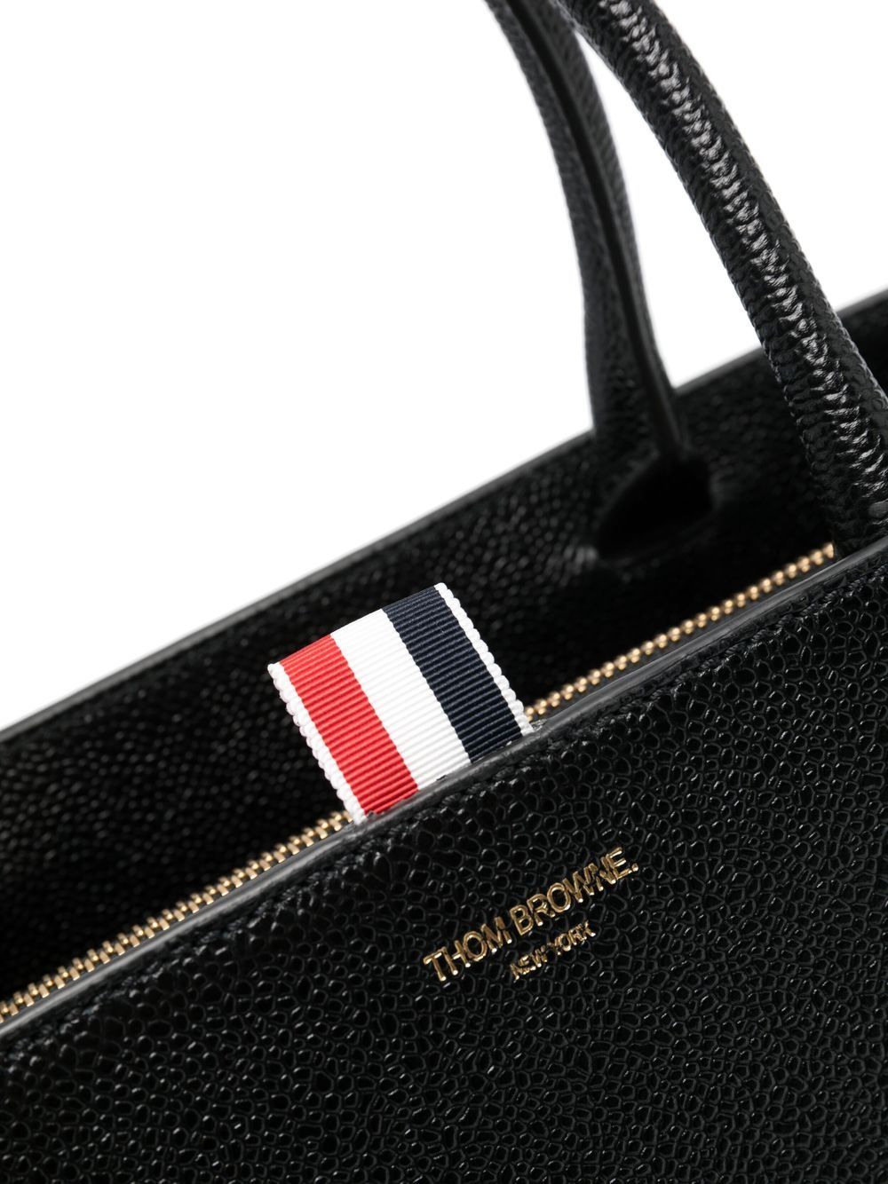 Shop Thom Browne Logo Print Grained Leather Tote In Black