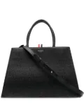 Thom Browne logo print grained leather tote - Black