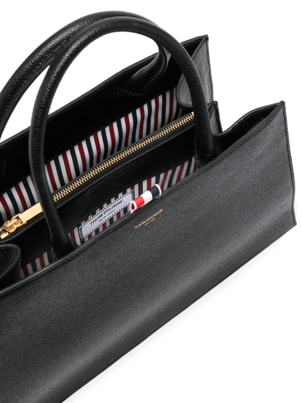 Shop Thom Browne Logo Print Grained Leather Tote In Black