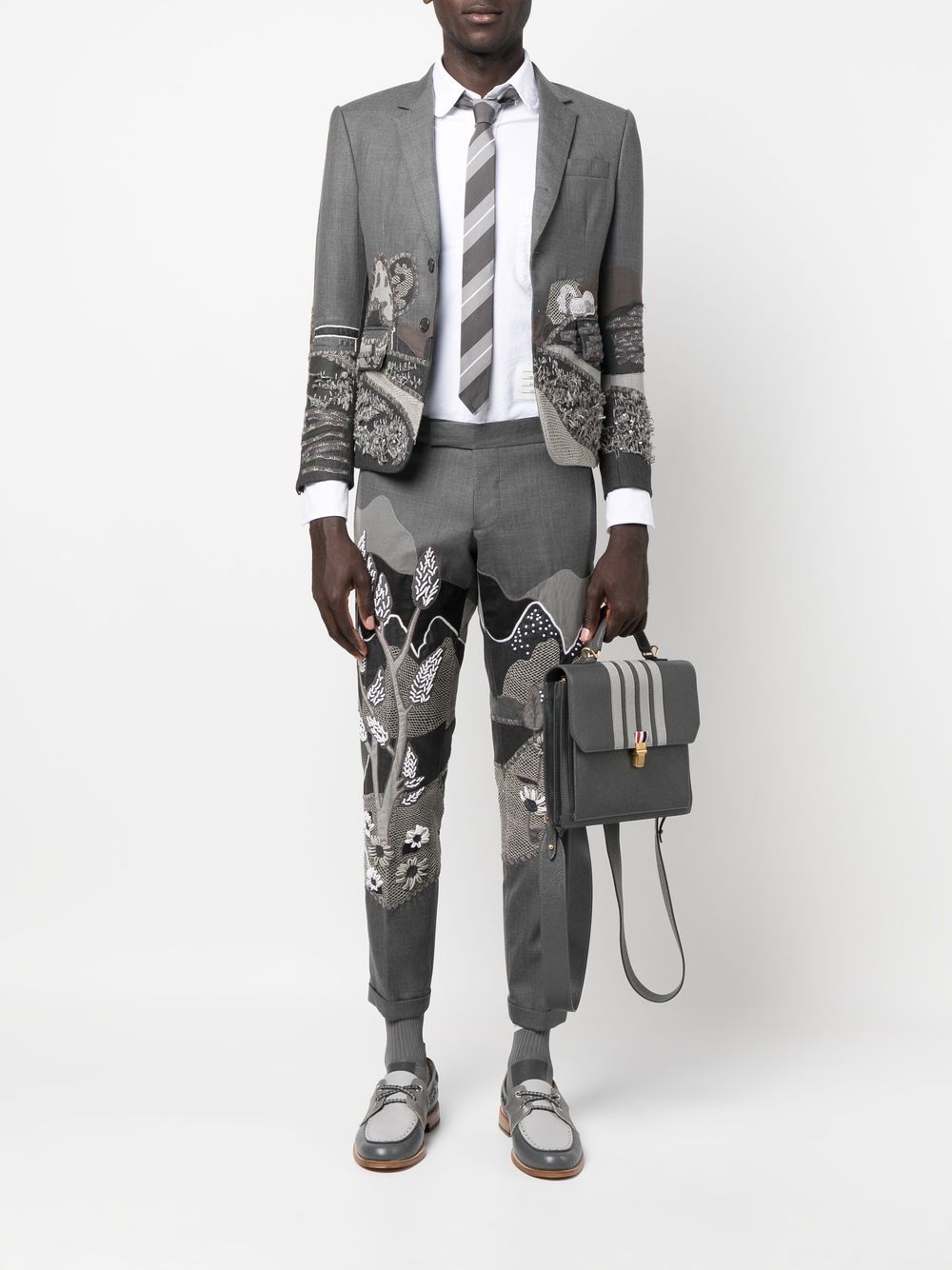 Image 2 of Thom Browne embroidered tailored-cut trousers