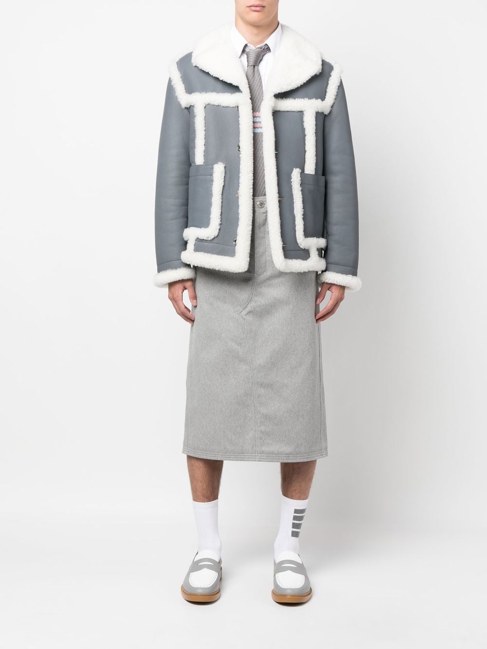 Thom Browne Pilotenjack met lammy afwerking - Grijs