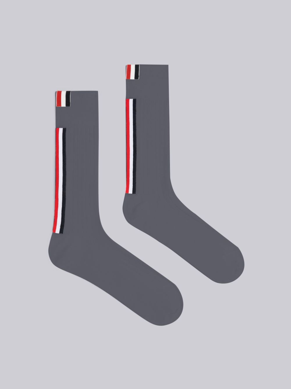 Thom Browne Rib Stitch Merino Stripe Mid Calf Socks In Grey