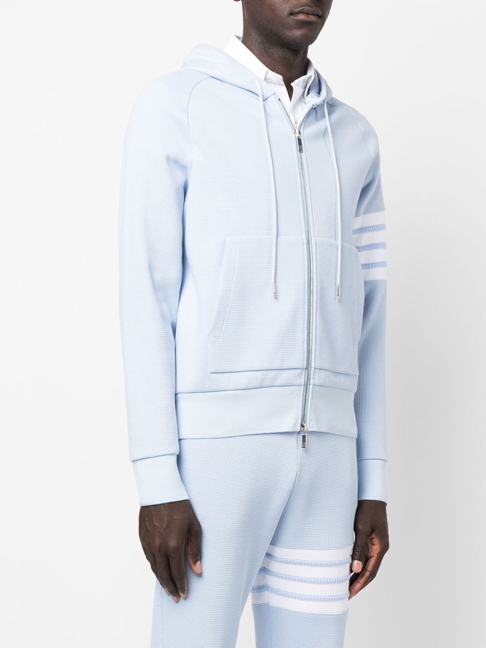 Shop Thom Browne 4-bar Zip Up Hoodie In Blue