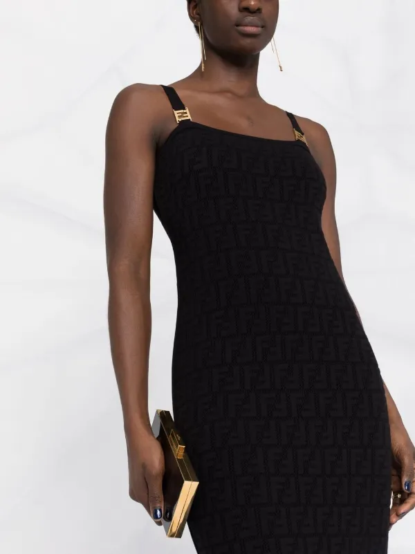 FENDI monogram-jacquard Bodycon Midi Dress Black FARFETCH HK