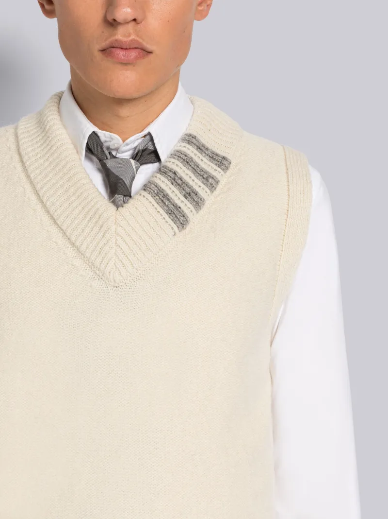 REVERSE JERSEY STITCH DONEGAL 4BAR VNECK VEST Thom Browne Official