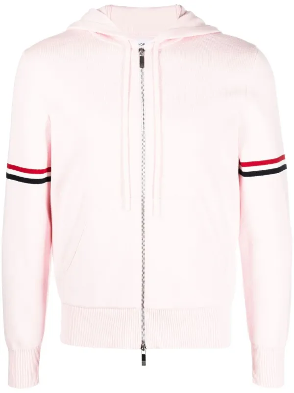 Thom Browne Striped zip up Hoodie Pink FARFETCH OM