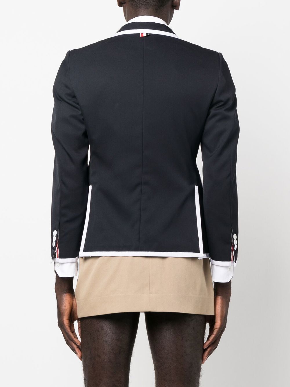 Shop Thom Browne Contrast-trim Wool Blazer In Blue