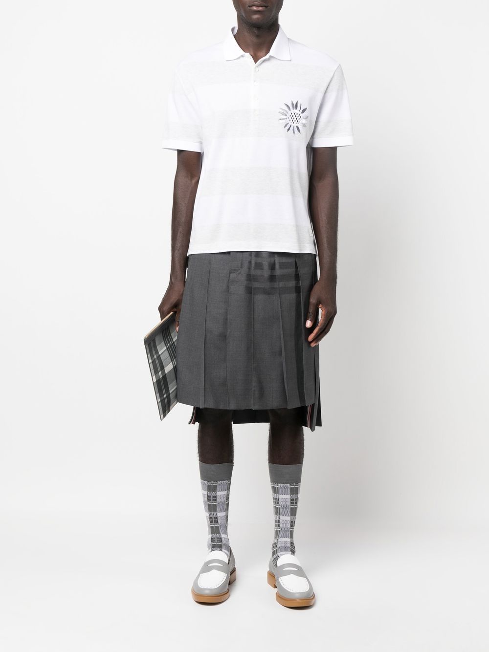 Image 2 of Thom Browne flower-embroidered striped polo shirt