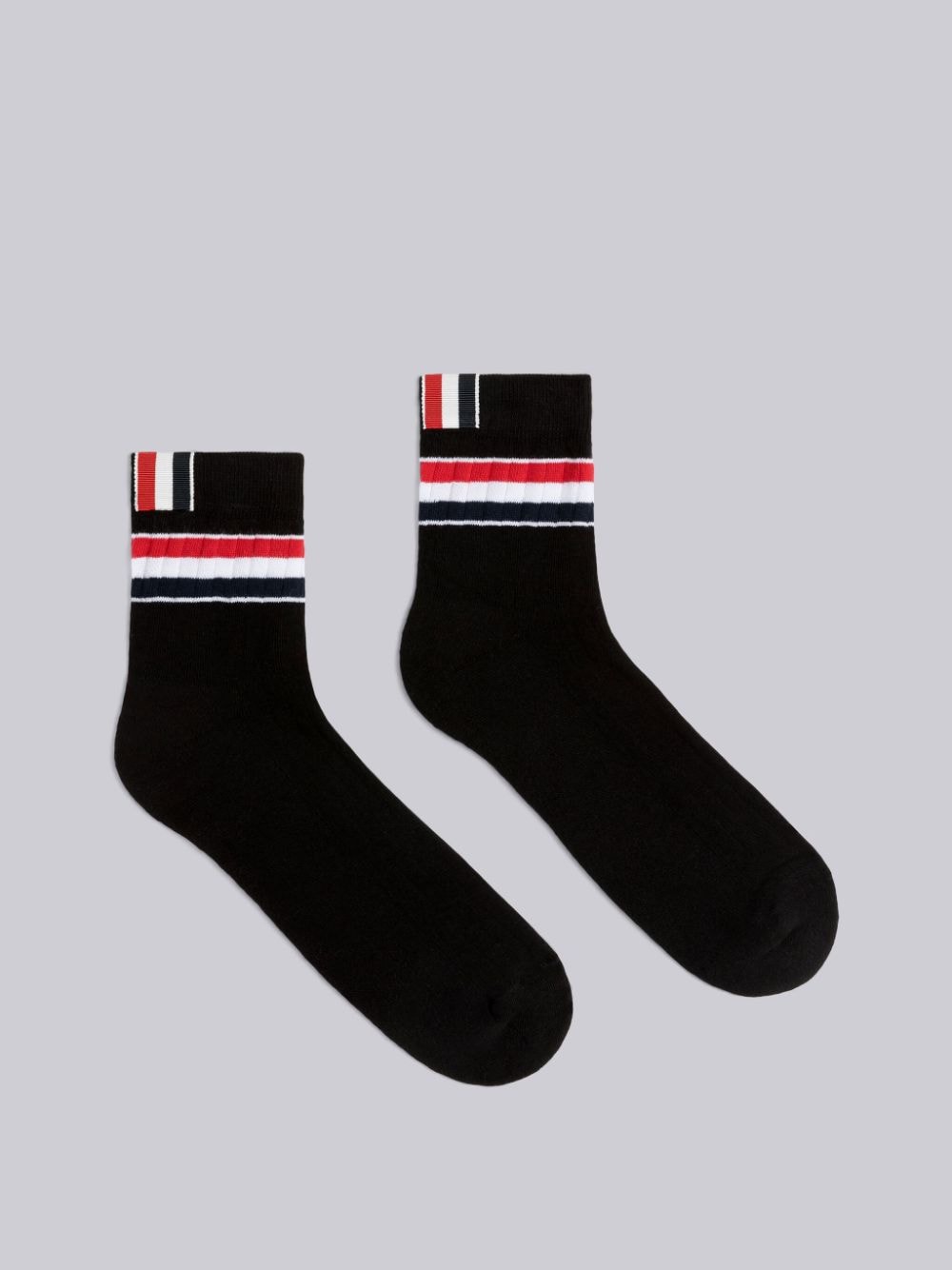 Thom Browne Athletic Rib Cotton Stripe Ankle Length Socks In Black