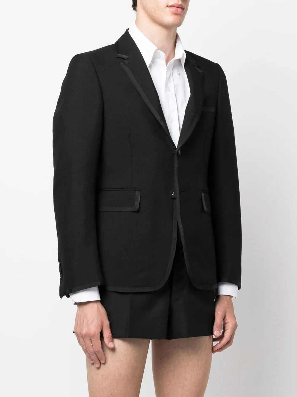 Shop Thom Browne Satin-trim Wool Blazer In 001 Black