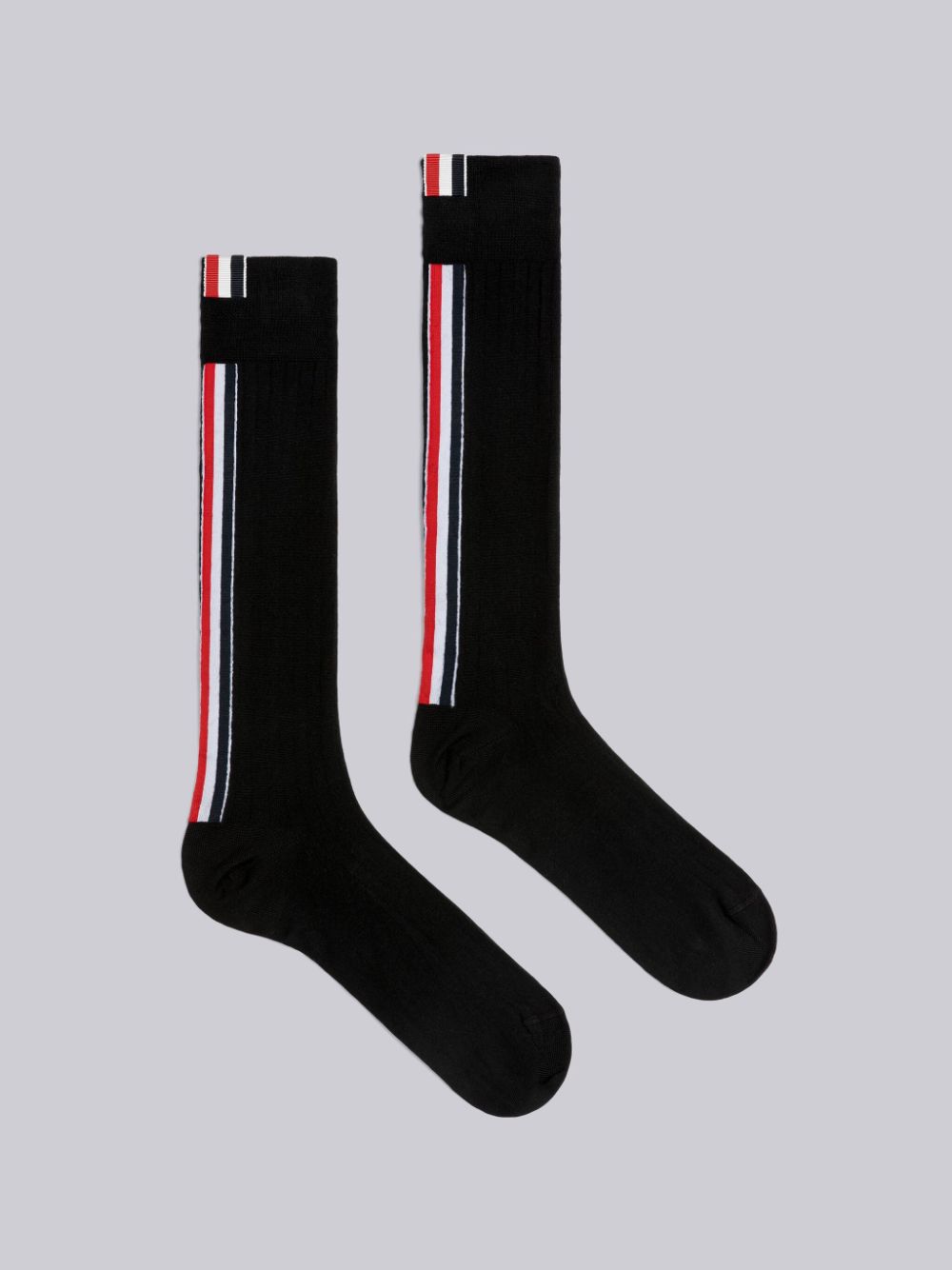 Thom Browne Rib Stitch Merino Wool Stripe Over The Calf Socks In Black