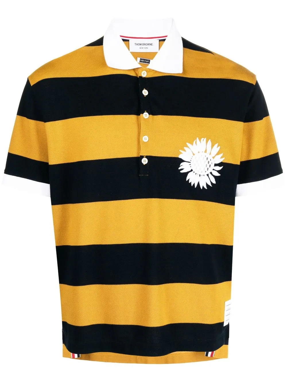 

Thom Browne flower-embroidered striped polo shirt - Blue