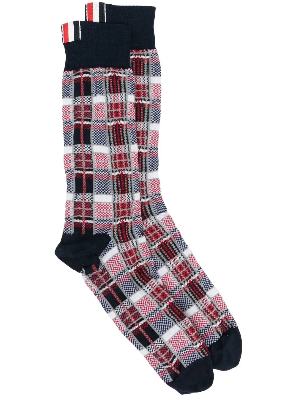 Thom Browne Plaid Logo-patch Socks In Red