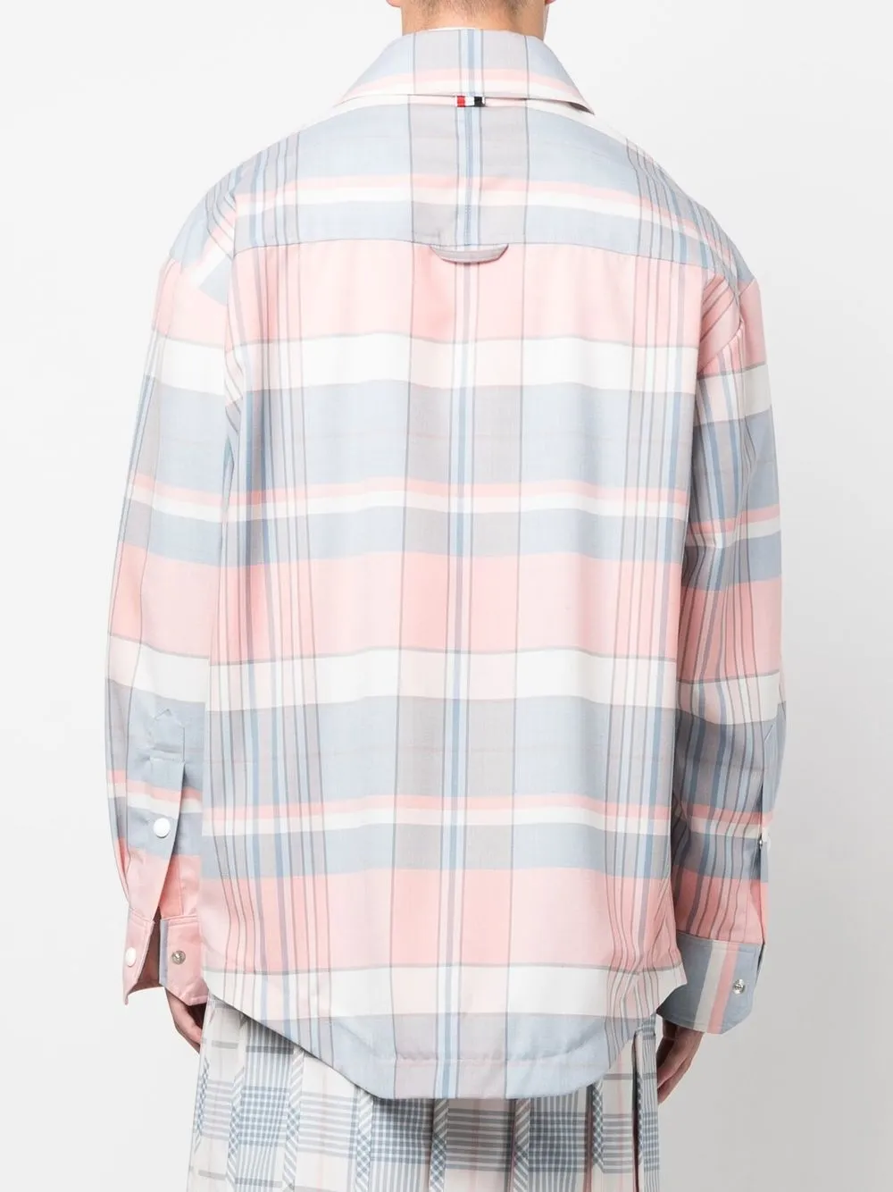 Thom Browne Wool Check Pattern Shirt With Wide Collar In Pink