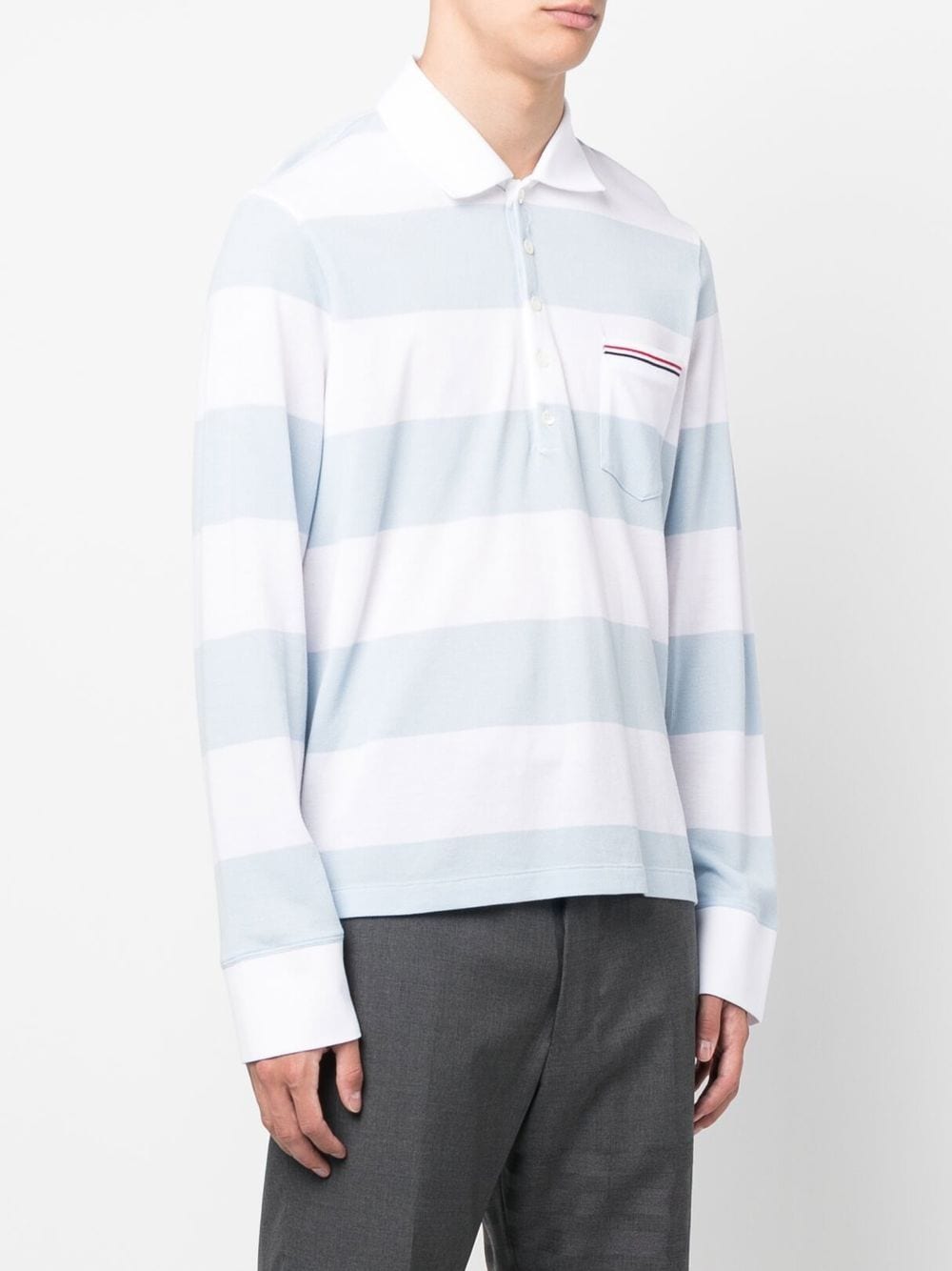 Shop Thom Browne Striped Polo Shirt In Blue