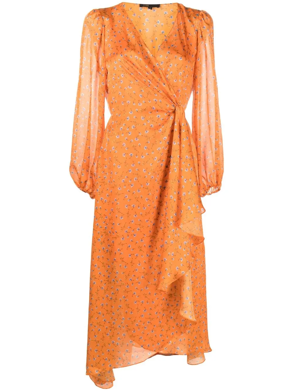 

Maje floral-print puff-sleeve wrap dress - Orange