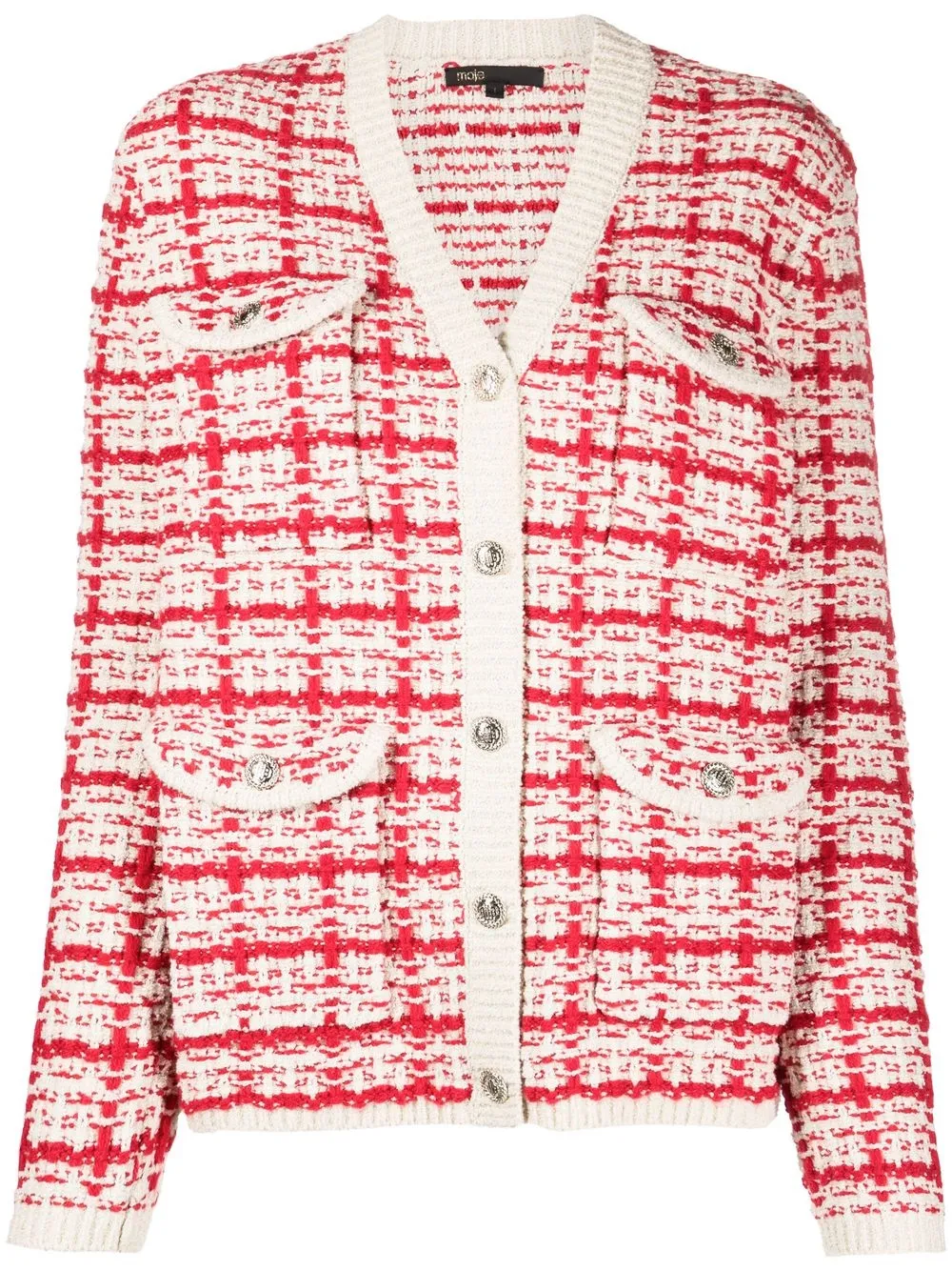 

Maje chamarra de tweed con cuello en V - Rojo