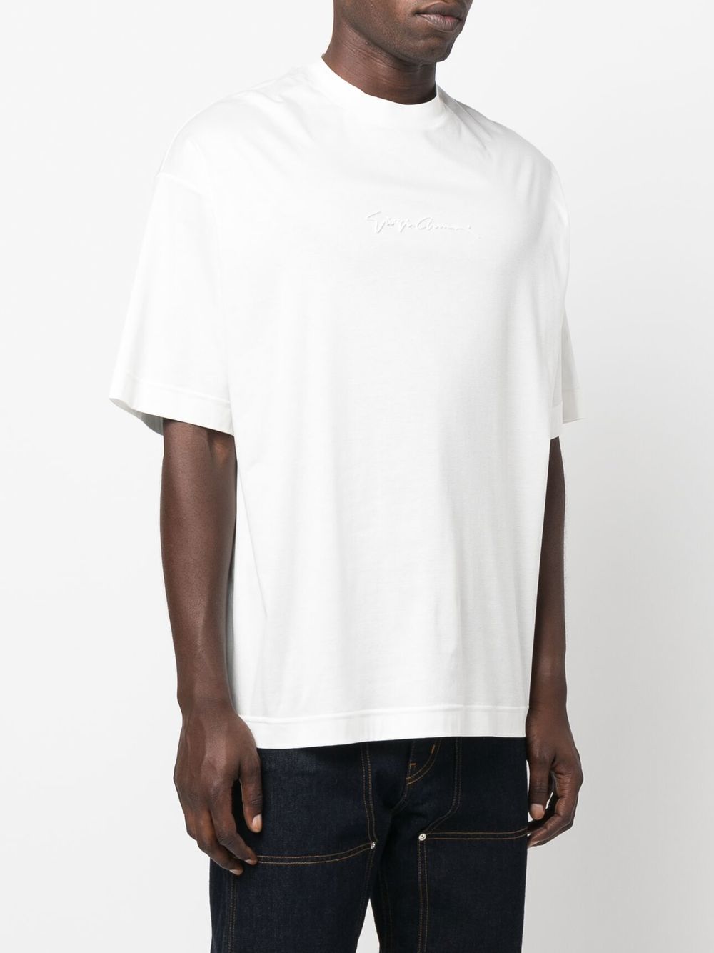Shop Giorgio Armani Debossed-logo Cotton T-shirt In Weiss
