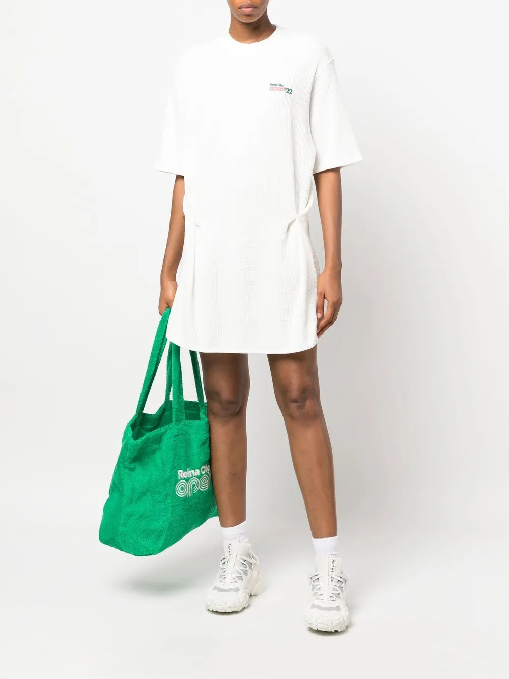 Reina Olga T-shirtjurk met wafelpatroon - Wit