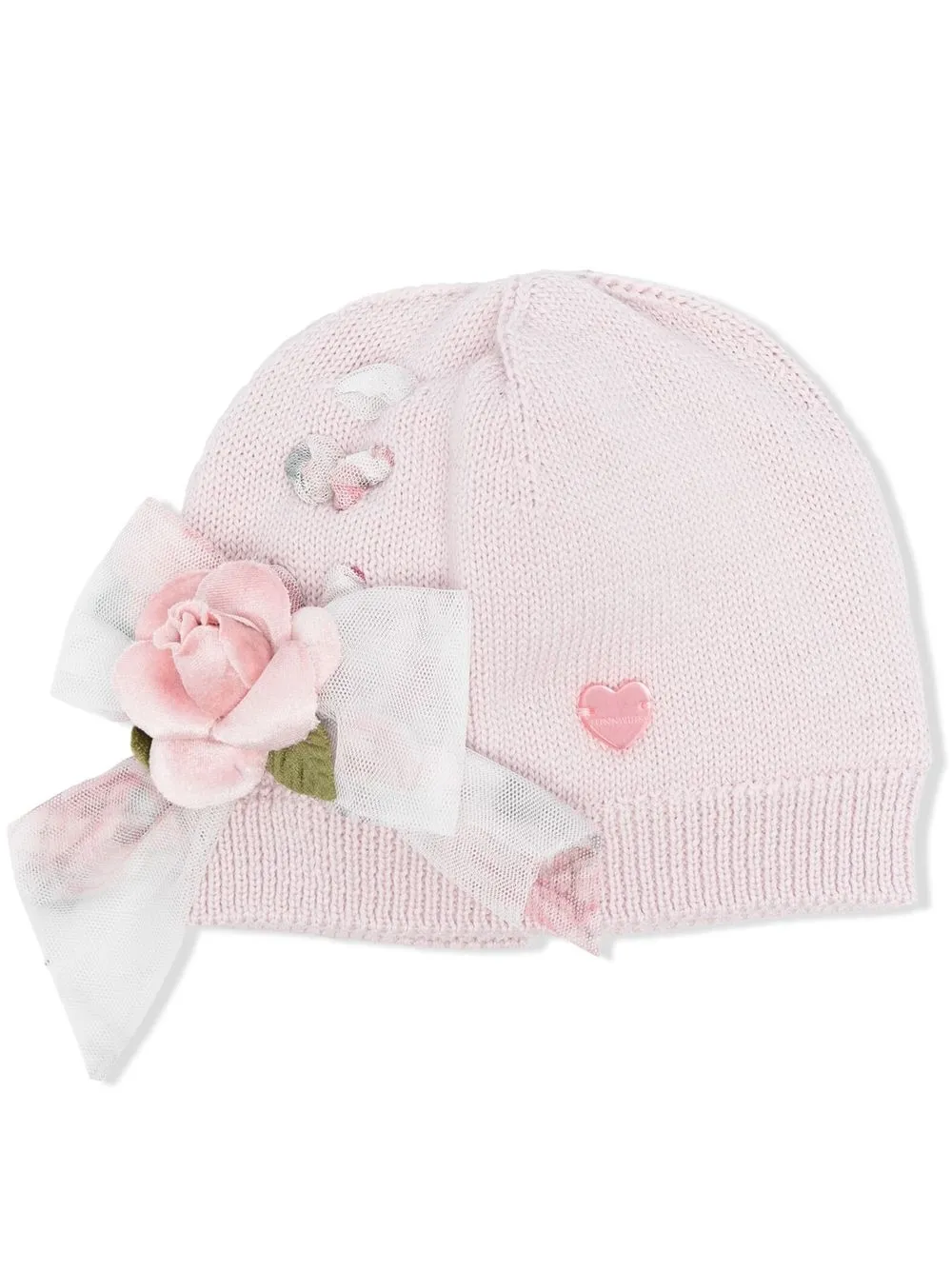 

Monnalisa gorra tejida floral con detalle de moño - Rosado