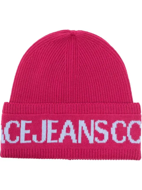 logo-print knit beanie