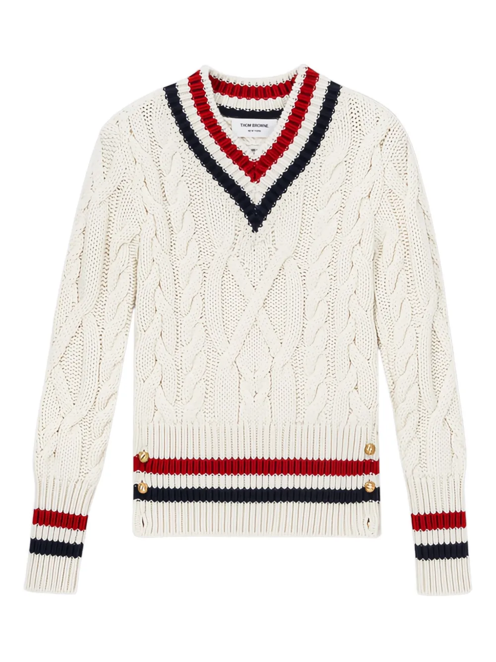 Thom Browne cable-knit V-neck pullover | Neutrals | Image 1