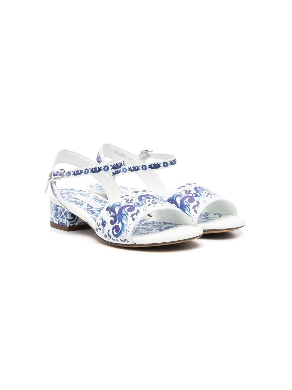 Dolce & Gabbana Kids' Majolica-print Leather Sandals In White