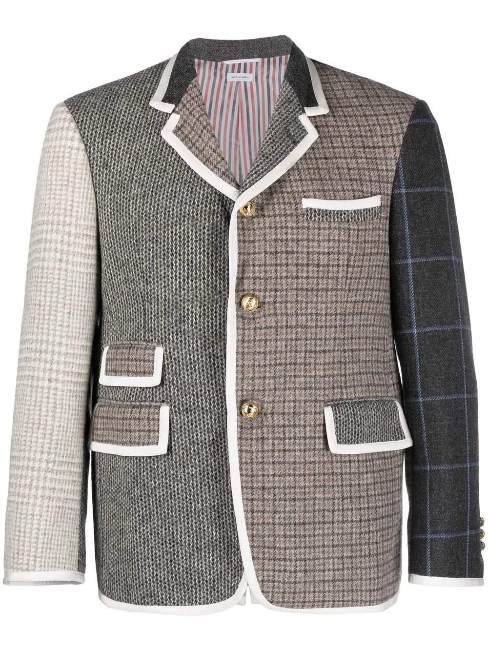 Thom Browne Contrast-panel Single-breasted Blazer In Grey