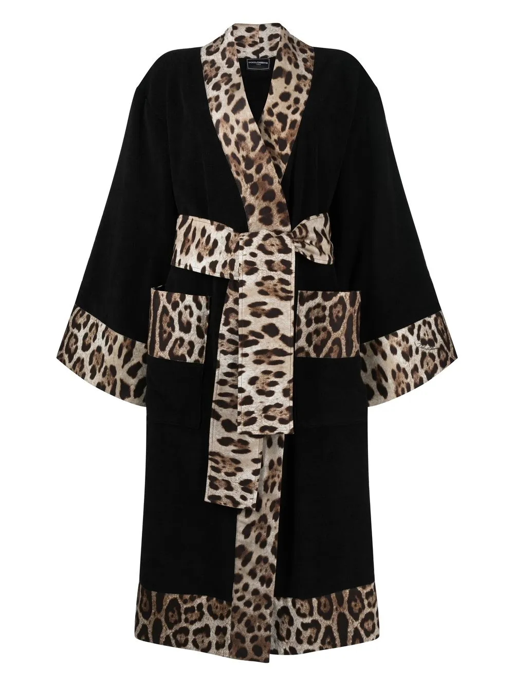 

Dolce & Gabbana leopard print-trim bathrobe - Black