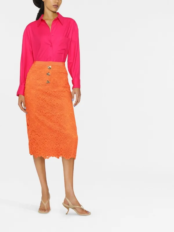 Orange midi shop pencil skirt