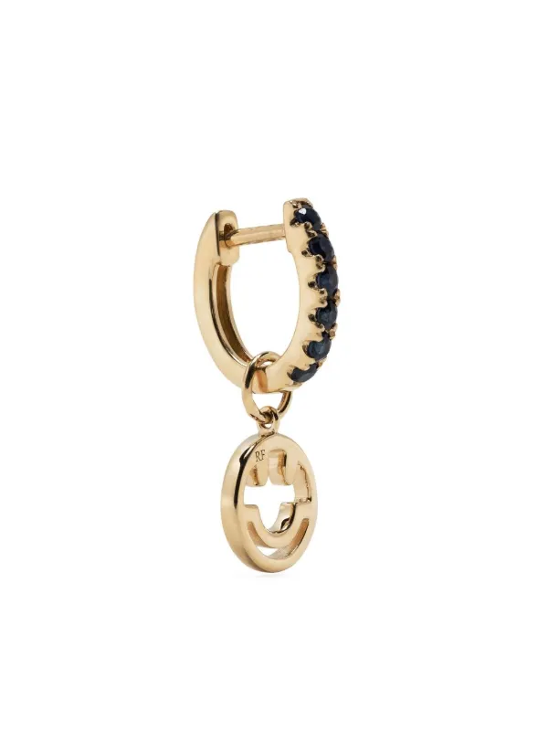 Roxanne First 14kt Yellow Gold Smiley Sapphire Hoop Earring