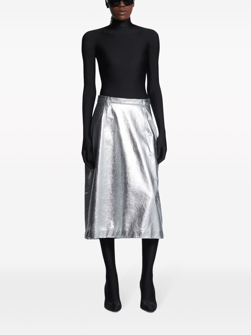 Balenciaga metallic-effect lamb skin skirt - Silver