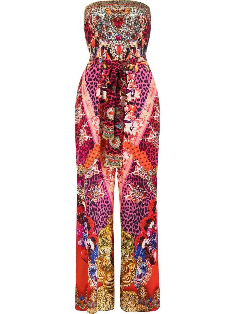 Camilla Printed Silk Tie-waist Strapless Jumpsuit In Artesania Mania