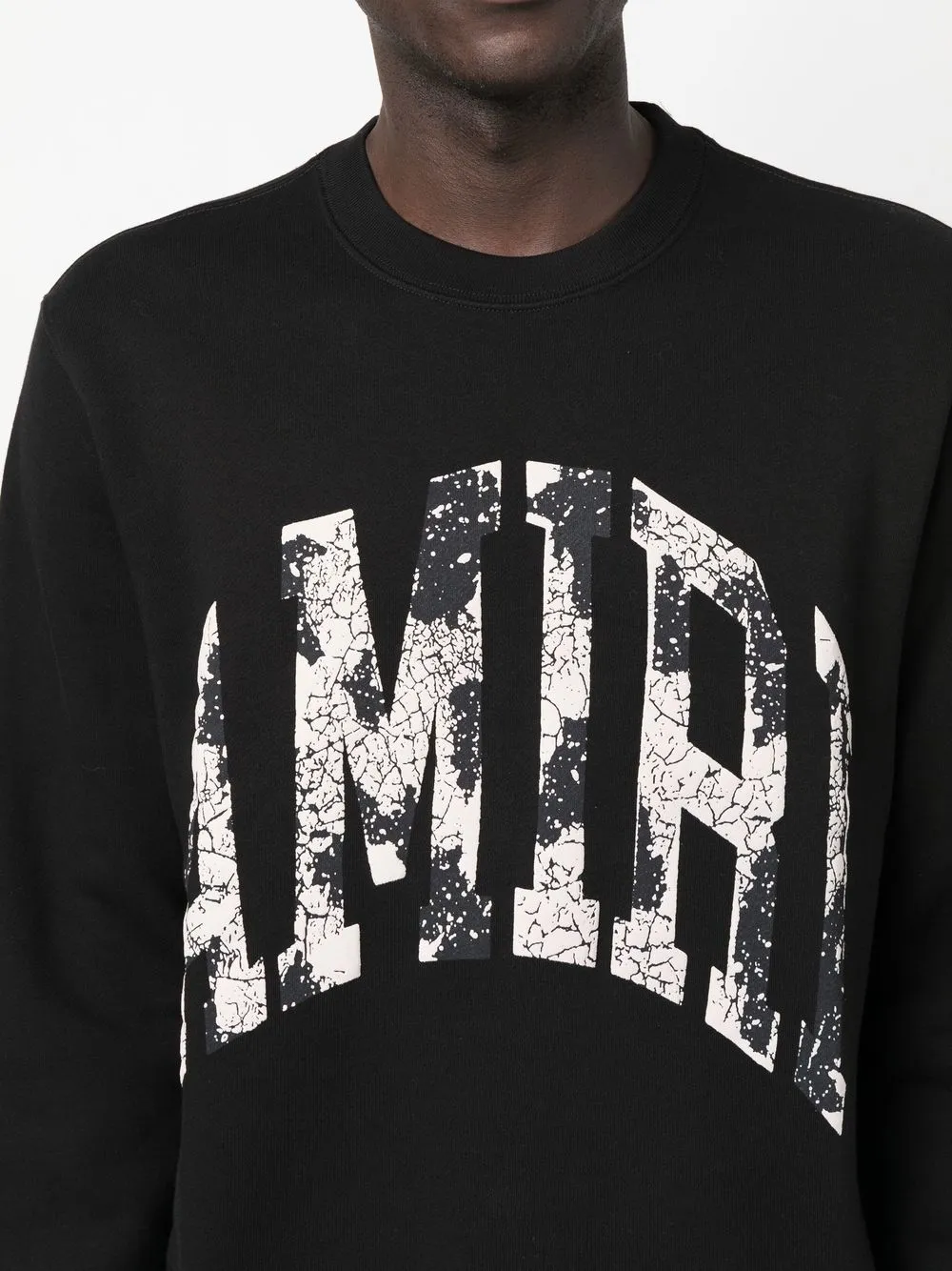Amiri Collegiate Distressed Logo-print Boxy-fit Cotton-jersey Sweatshirt In Schwarz