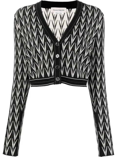 Alexander McQueen abstract-pattern knitted cropped cardigan