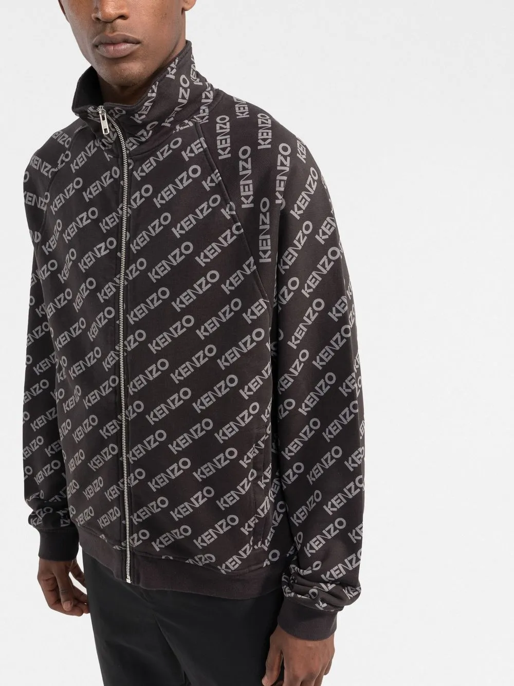 【KENZO】ジャケット Kenzo Logo Print zip-up Jacket | Grey | FARFETCH
