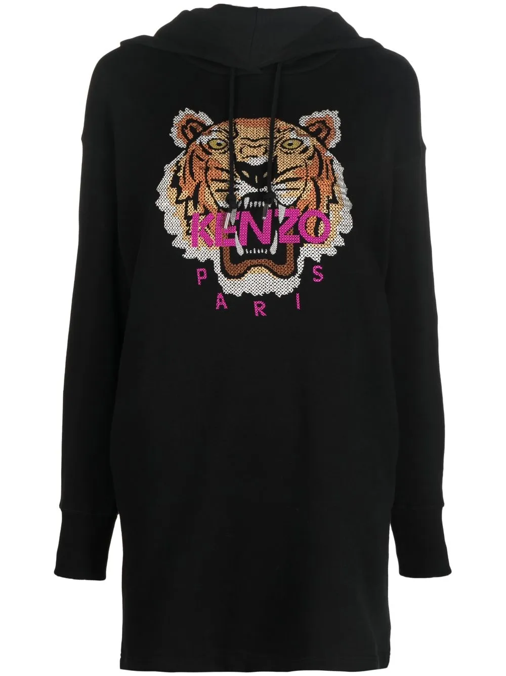 

Kenzo Tiger-jacquard hooded dress - Black