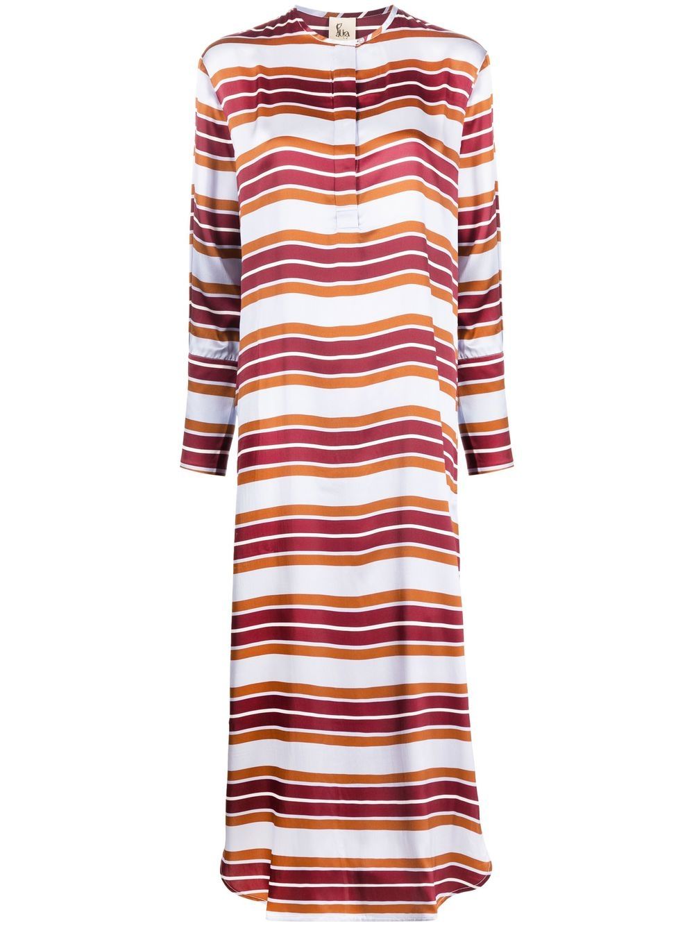 

PAULA side-slit striped silk dress - Brown