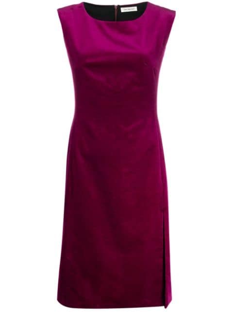 sleeveless velvet midi dress