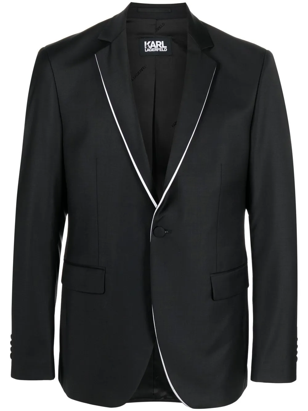 Karl Lagerfeld Contrast-trim Single-breasted Blazer In 黑色